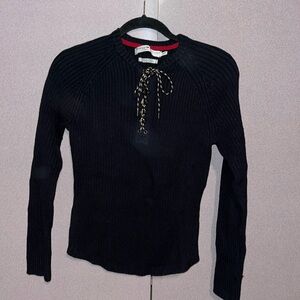 Tommy Hilfiger knit long sleeve sweater with lace up neckline